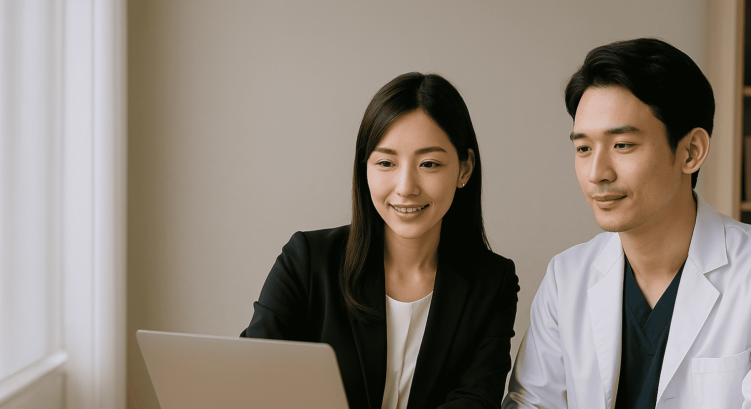 医師がコンサルタントに相談している場面